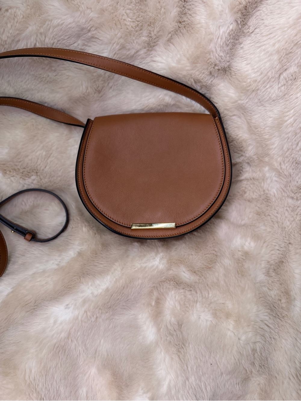 Cuyana Mini Saddle Bag Caramel Miele Italian Leather Crossbody Brown Gold